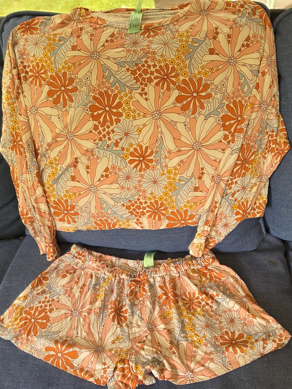 Honeydew Intimates Floral Pajama Set in Orange and Cream
